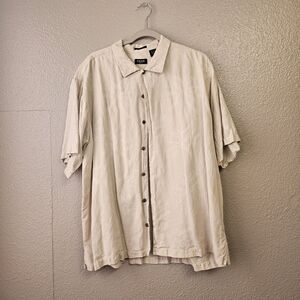Izod Golf Silk Linen Button  Shirt Mens XXL Cream Short Sleeve Casual Camp DD643
